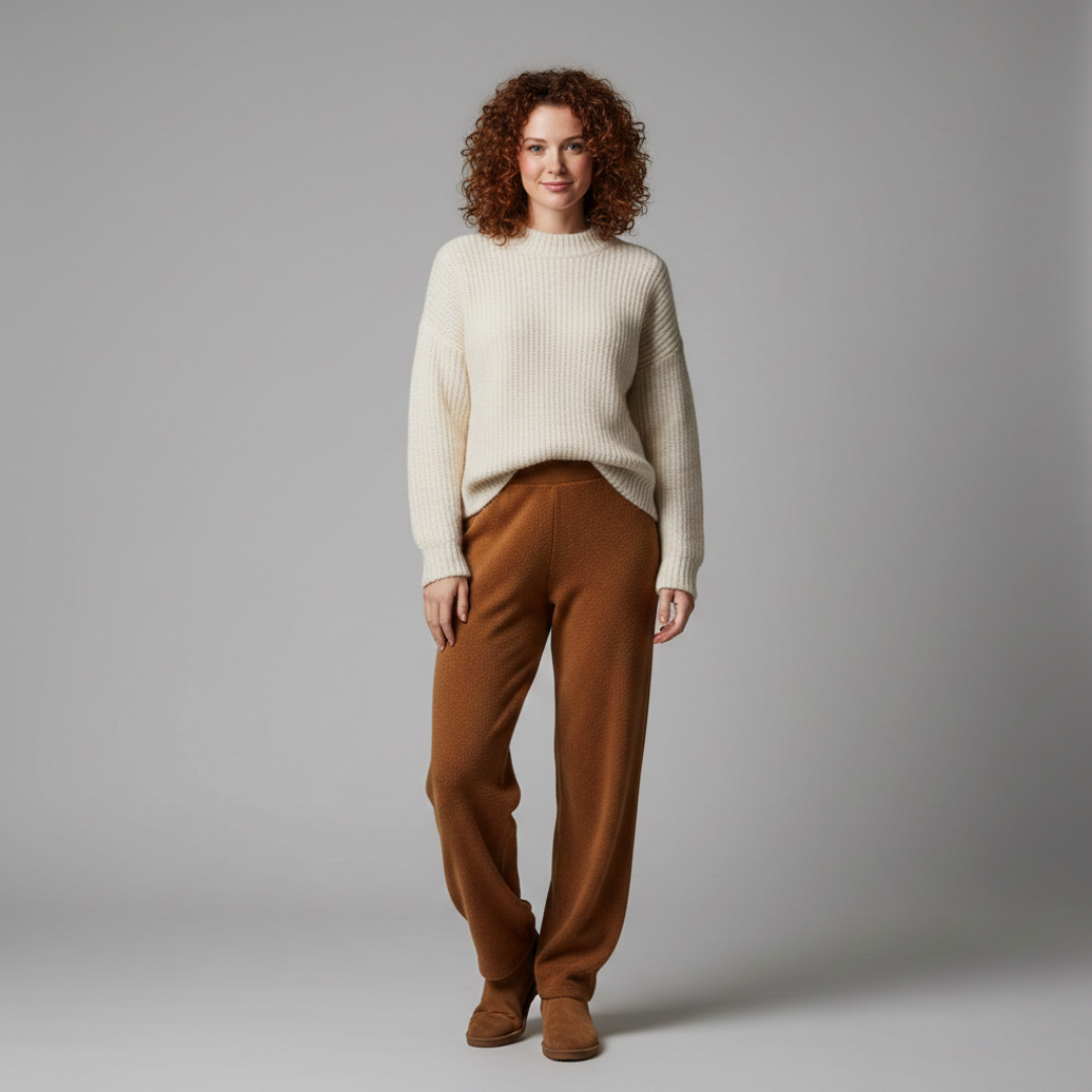 Noovar Women's Comfy Brown Knit Pants